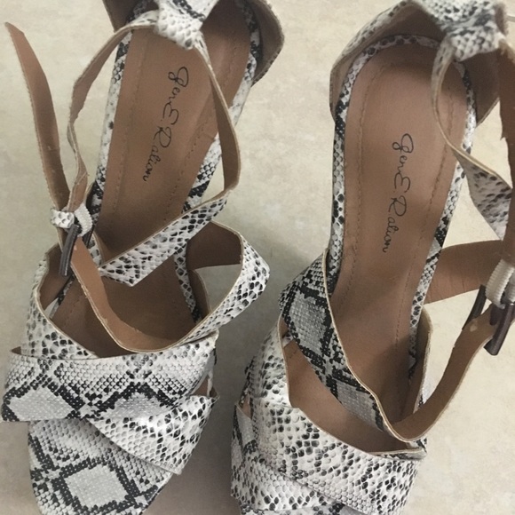 Snake Skin Pattern Plastic Wedge Open Toe Heel - Picture 3 of 6